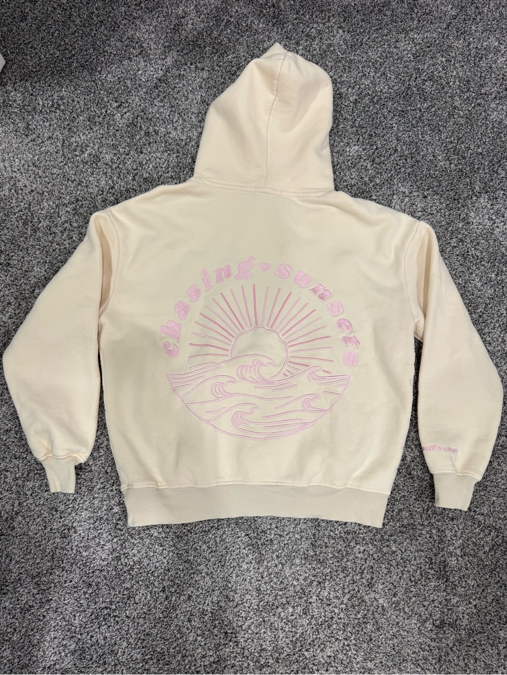 Pink Palm Puff X Amare Cream Colored “Chasing Sunsets” Hoodie Size XS